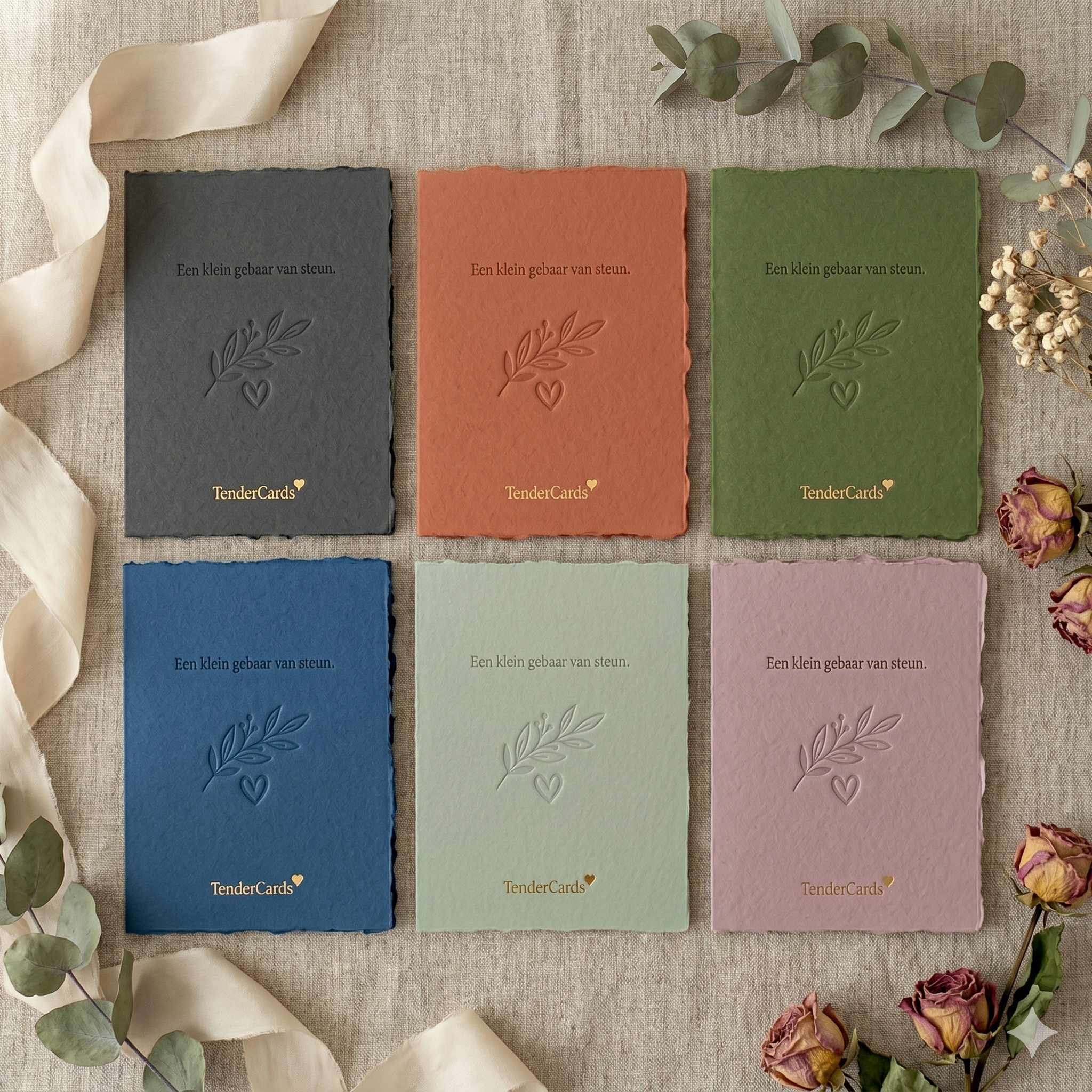TenderCards — zes kleuren uitgestald