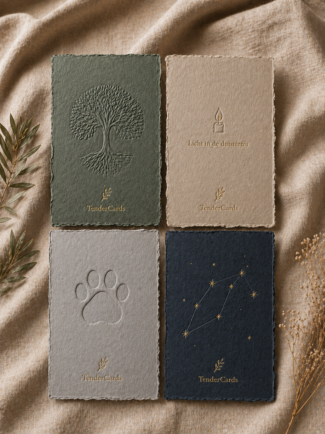 TenderCards — boom, kaars, poot en sterrenbeeld collectie